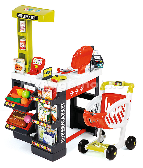 Игровой супермаркет с тележкой Smoby Supermarket Red, свет, звук